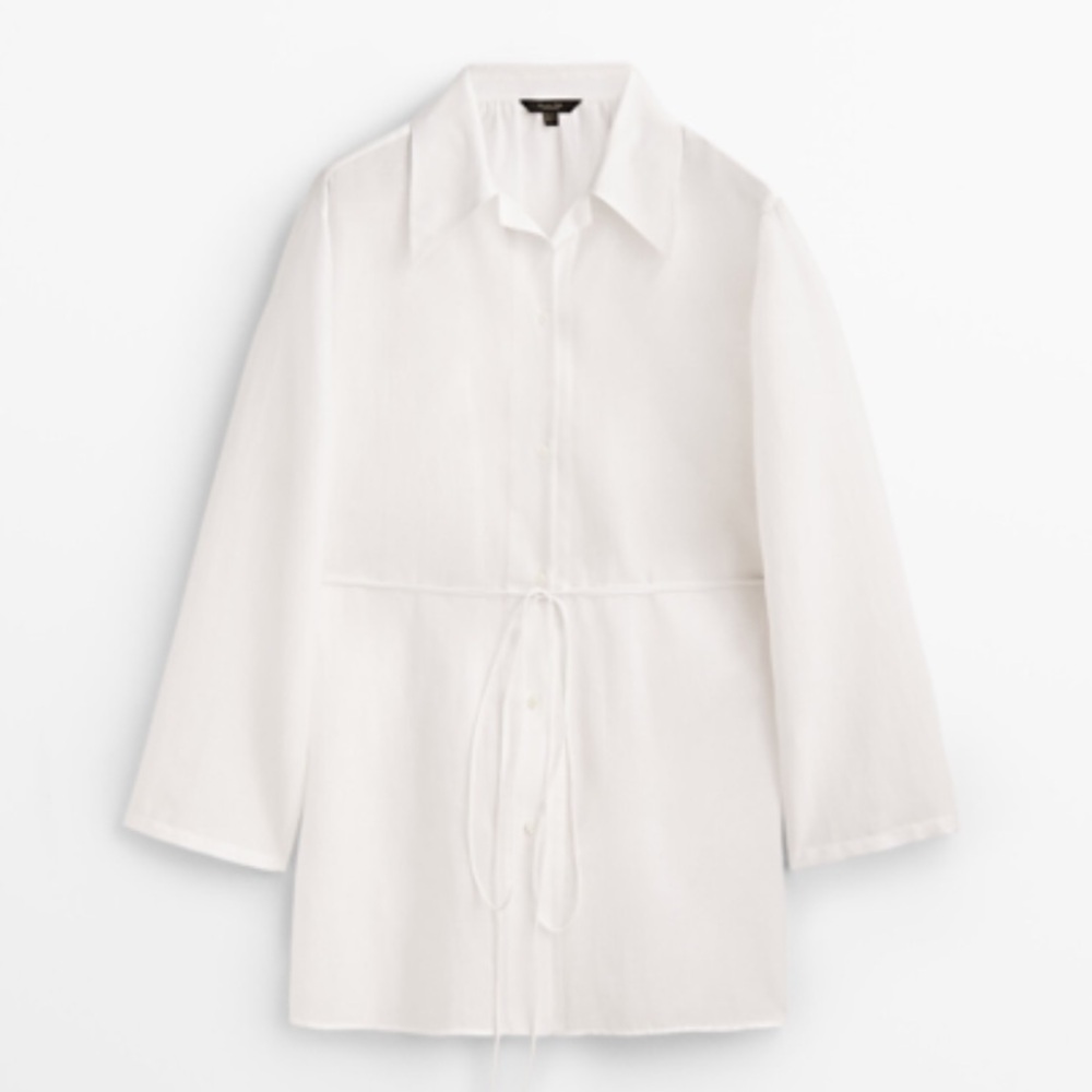 NWOT Massimo Dutti Cotton silk flowing shirt with waist tie